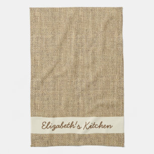 Personalized Rustic Simulated Burlap Kitchen Towel