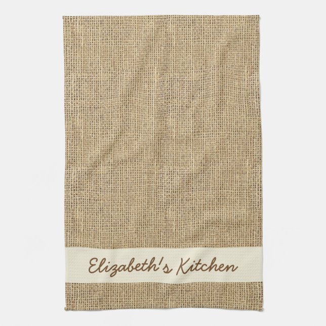 Personalized Rustic Simulated Burlap Kitchen Towel (Vertical)