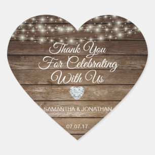 Personalized Rustic String Lights Wood Wedding Heart Sticker