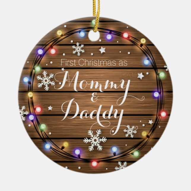 Personalized Rustic Stringlight Christmas Ornament (Front)
