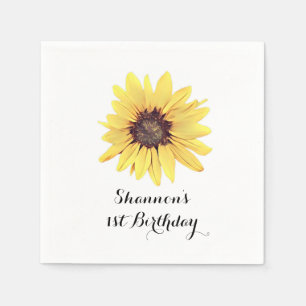 Personalized Rustic Sunflower Birthday Party Napkin
