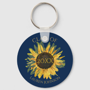 Personalized Rustic Sunflower Graduation Keychain