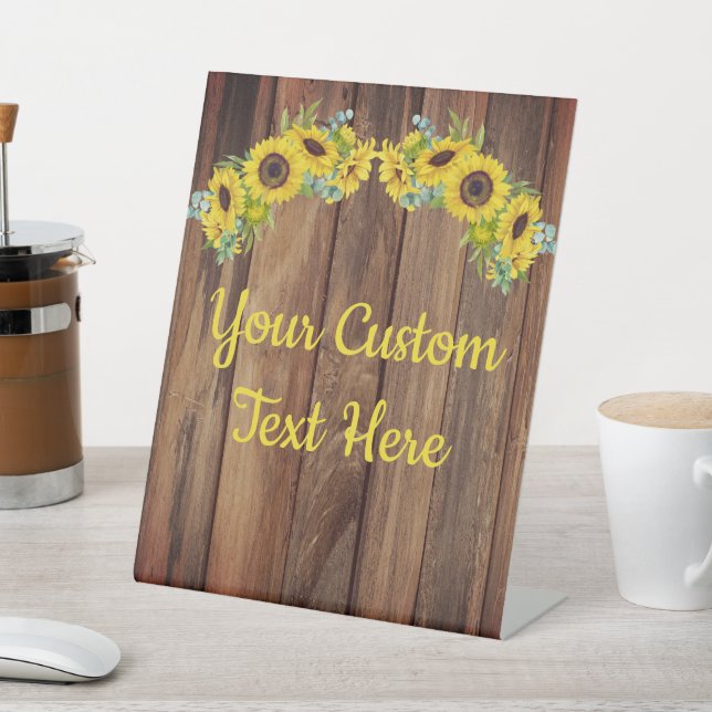 Personalized Rustic Sunflower Wedding Reception Pedestal Sign (In SItu)