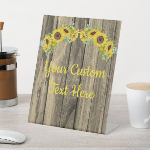 Personalized Rustic Sunflower Wedding Reception Pedestal Sign