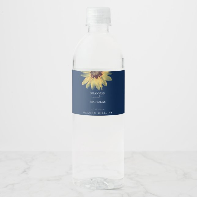 Personalized Rustic Sunflower Wedding Water Bottle Label (Front)