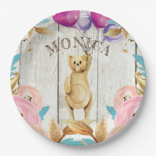 Personalized Rustic Teddy Bear Paper Plate