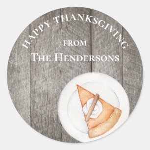 Personalized Rustic Thanksgiving Pumpkin Pie Classic Round Sticker