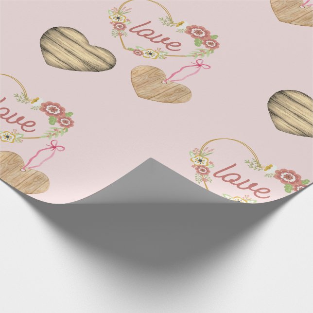 Personalized Rustic Three Hearts Pattern Wrapping Paper (Corner)