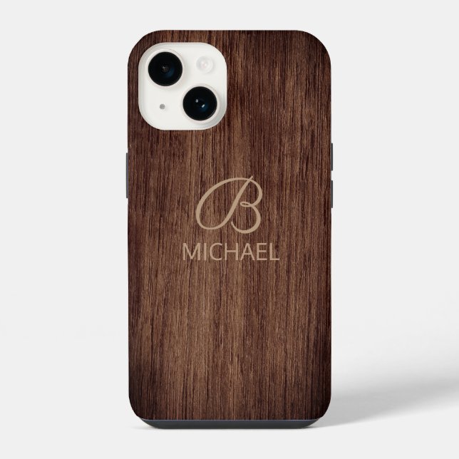 Personalized Rustic Timber Monogram Name iPhone Case (Back)