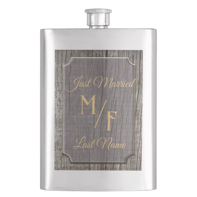 Personalized Rustic tree bark gift with initials Hip Flask (Front)