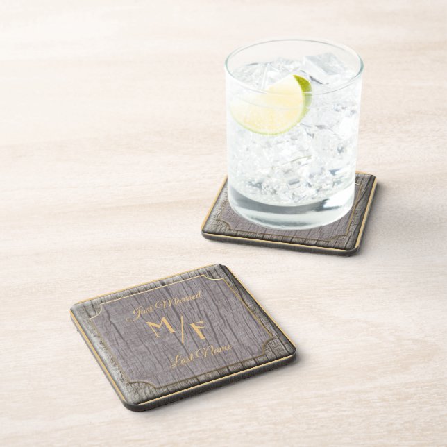 Personalized Rustic tree bark nature with initials Coaster (Right Side)