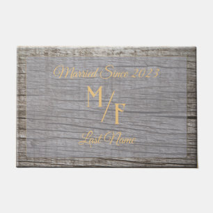 Personalized Rustic tree bark with initials Doormat
