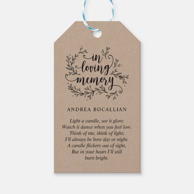 Personalized Rustic Vines Black Kraft, Funeral Tag (Front)