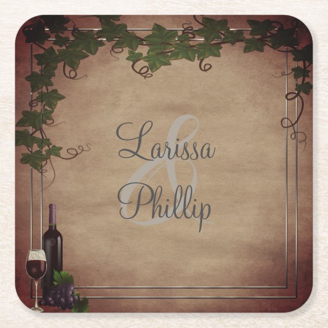 Personalized Rustic  Vineyard  Wedding  Square Paper Coaster (Front)