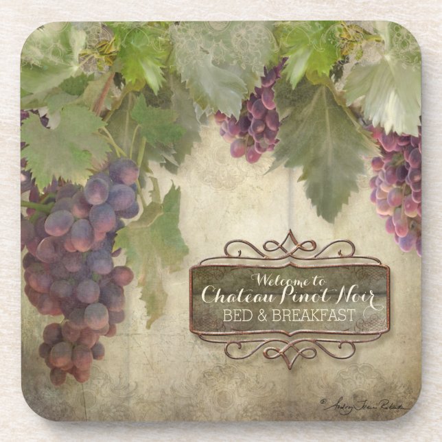 Personalized Rustic Vineyard Winery Fall Wine Sign Coaster (Front)