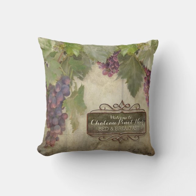 Personalized Rustic Vineyard Winery Fall Wine Sign Throw Pillow (Front)