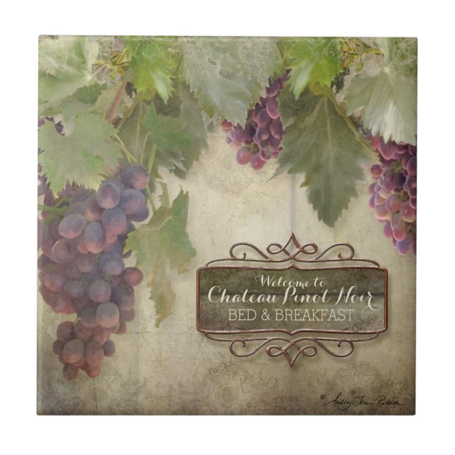 Personalized Rustic Vineyard Winery Fall Wine Sign Tile (Front)