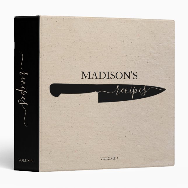 Personalized Rustic Vintage Beige Paper Recipe Binder (Front/Spine)