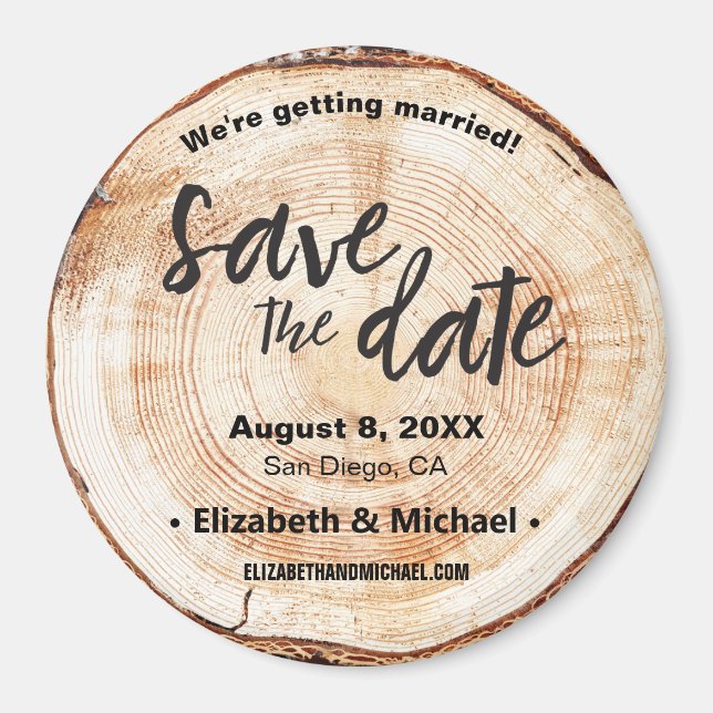 Personalized Rustic wedding Wood Cut Save the date Magnet (Front)
