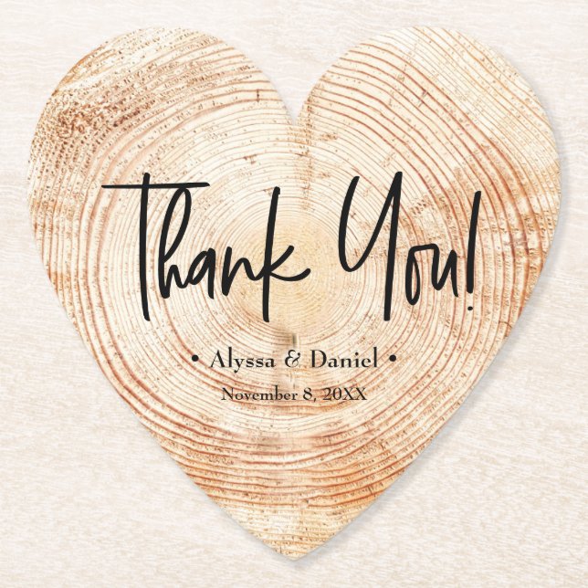 Personalized Rustic Wedding Wood Disc Thank you Paper Coaster (Front)