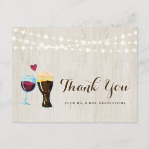 Personalized Rustic Wine & Beer Wedding Thank You Postcard