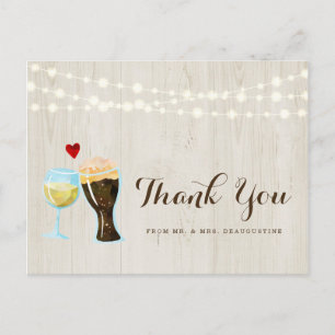 Personalized Rustic Wine & Beer Wedding Thank You Postcard