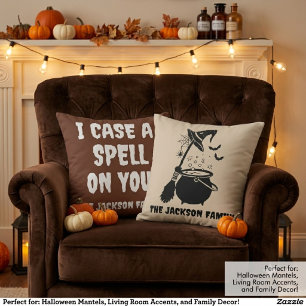 Personalized Rustic Witch family name Halloween Throw Pillow