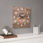 Personalized Rustic Wood And Pink Floral Kitchen  Large Clock<br><div class="desc">This personalized rustic wood and pink floral kitchen round wall clock will add a warm and inviting touch to your kitchen. Featuring a rustic wood texture and elegant pink floral patterns, this clock stands out as both a functional and decorative piece. It is a perfect choice for your own kitchen...</div>
