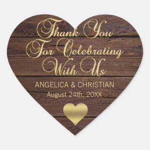 Personalized RUSTIC Wood Barn Gold Wedding Heart Sticker