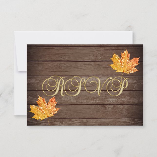 Personalized Rustic Wood Country Fall RSVP Wedding Card (Front)