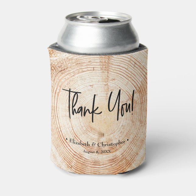 Personalized Rustic Wood Disc Thank you Wedding  Can Cooler (Can Back)
