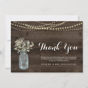 Personalized Rustic Wood & Fairy Lights Thank You Card