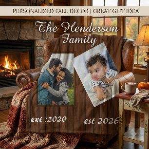 Personalized Rustic Wood Fall Family Photo  Fleece Blanket