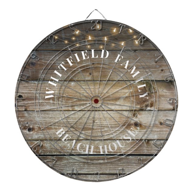 Personalized Rustic Wood Family Beach House Dartboard (Front)