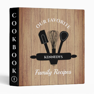 Personalized  Rustic Wood Family Recipe Cookbook Binder