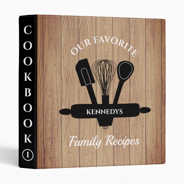 Personalized  Rustic Wood Family Recipe Cookbook Binder (Front/Spine)