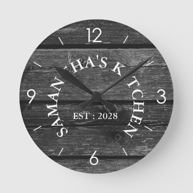 Personalized Rustic Wood Farmhouse Kitchen Round  Clock (Front)