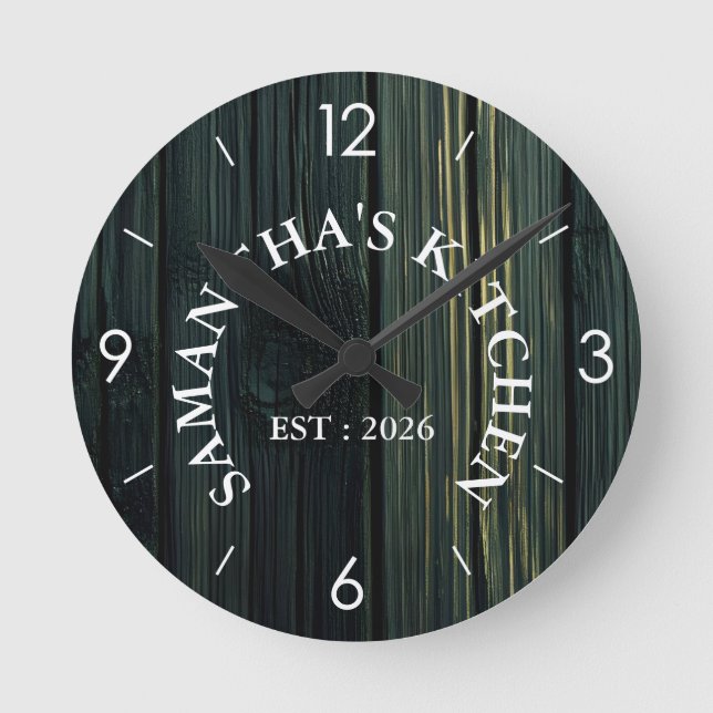 Personalized Rustic Wood Farmhouse Kitchen Round  Round Clock (Front)