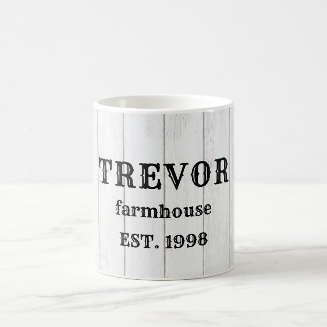 Personalized rustic wood farmhouse tea coffee mug (Center)