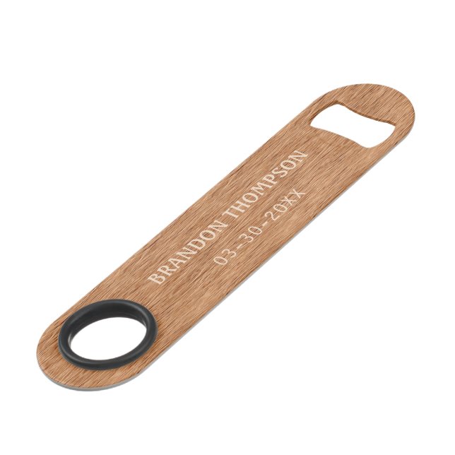 Personalized Rustic Wood Grain Pattern Bar Key (Front Angled)