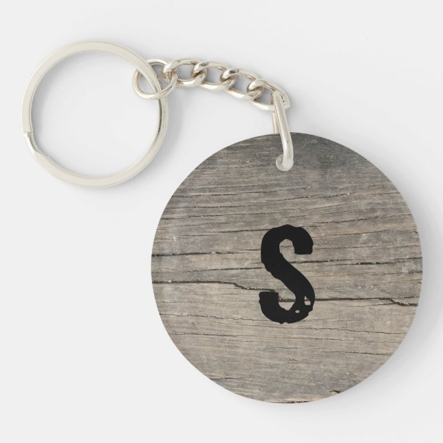 Personalized Rustic Wood Keychain (Front)
