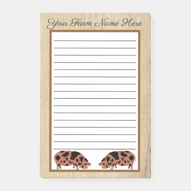 Personalized Rustic Wood KuneKune Pig Post-it Notes (Front)