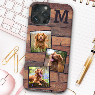 Personalized Rustic Wood Monogram 3 Photo iPhone 12 Pro Max Case