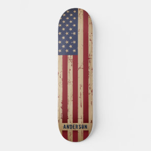Personalized Rustic Wood Patriotic American Flag Skateboard