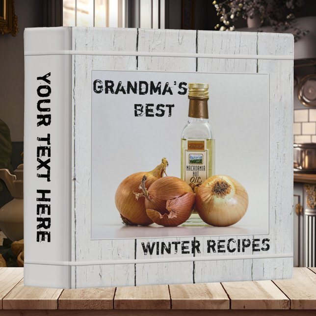 Personalized Rustic Wood Photo Recipe Binder (Recipe binder featuring a minimalist rustic white wood design and customizable photos)