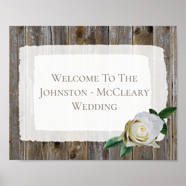 Personalized Rustic Wood Roses Wedding Poster (Front)