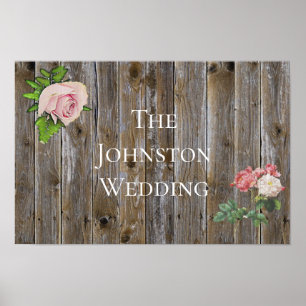 Personalized Rustic Wood Roses Wedding Poster