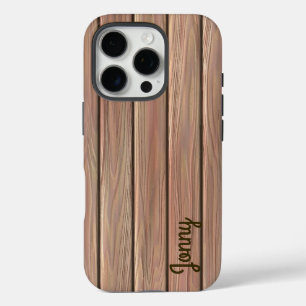 Personalized Rustic Wood Texture iPhone 16 Pro Case