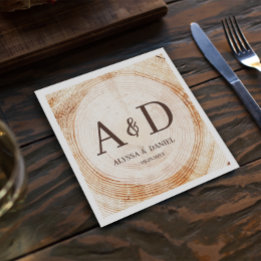 Personalized Rustic wood tree Monogram Wedding Napkin