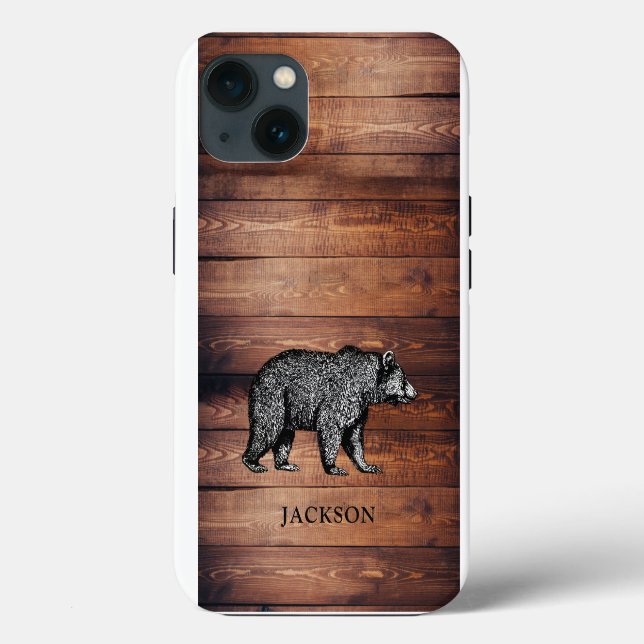 Personalized Rustic Wood Walking Bear  Case-Mate iPhone Case (Back)